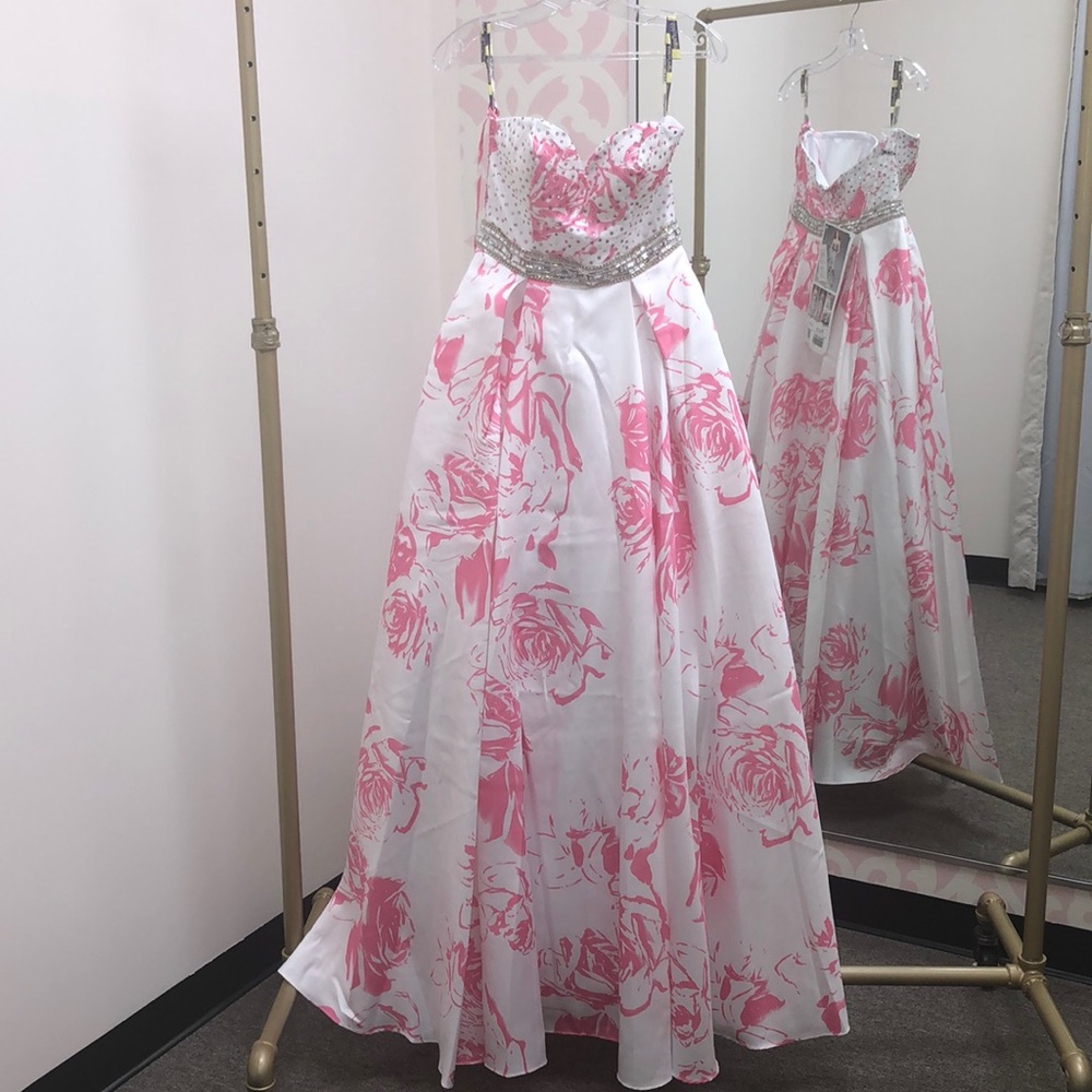 Floral Printed Prom Gown. Abby Paige #P3870